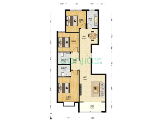五方大厦 3室2厅2卫 145平方