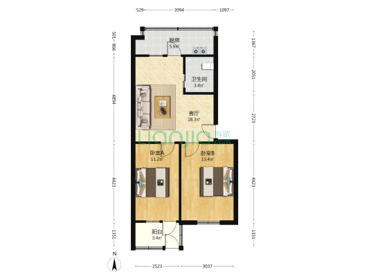 汽车工业学校宿舍 2室1厅1卫 59平方