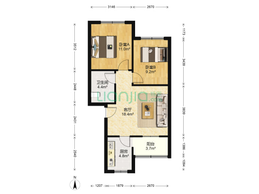 化建搬迁小区 2室1厅1卫 60平方