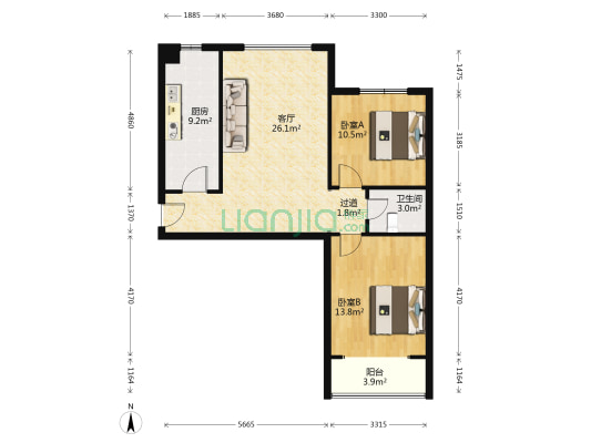 龙泽华府北区 2室1厅1卫 89平方