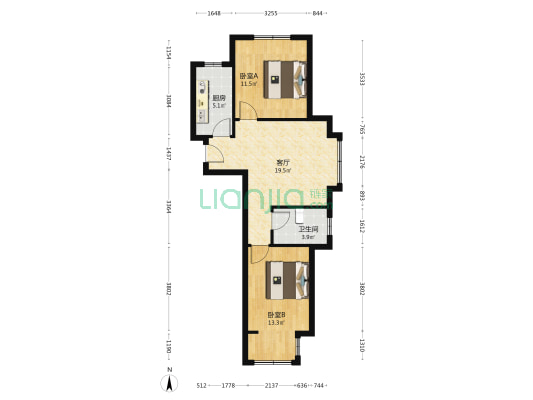 万悦城，毛坯房，东南北户型，明厨明卫，九月满二，-户型图
