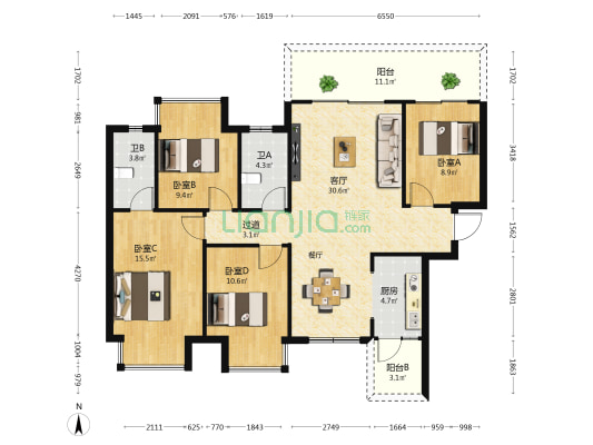 中路雅苑 4室1厅2卫 123平方