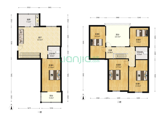 玉河街48号院 5室1厅2卫 135平方