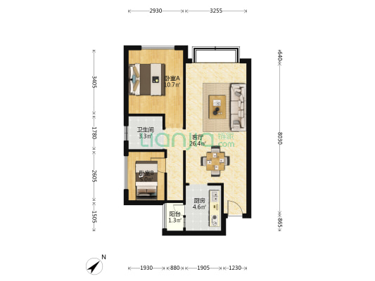 阳光溪山美地 2室1厅1卫 65平方