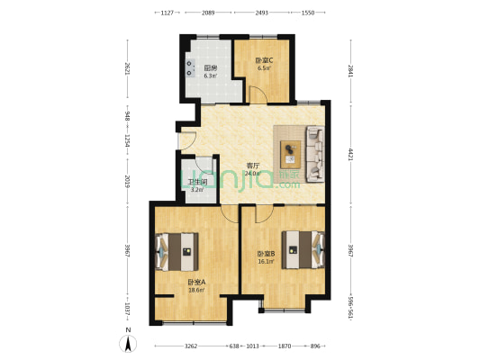 万寿儒源 3室1厅1卫 100平方