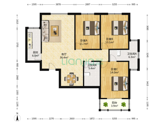 名仕苑 3室1厅2卫 138平方