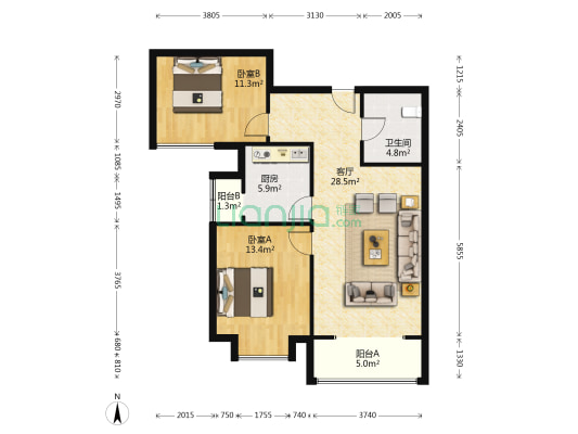 凡尔赛公馆 2室1厅1卫 90平方