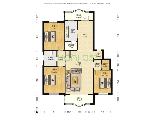 黎明罗马花园 3室2厅1卫 153平方