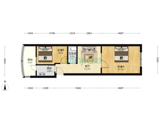东风里(塘沽区) 2室1厅1卫 54平方