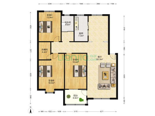 电业局住宅楼 3室1厅1卫 147平方