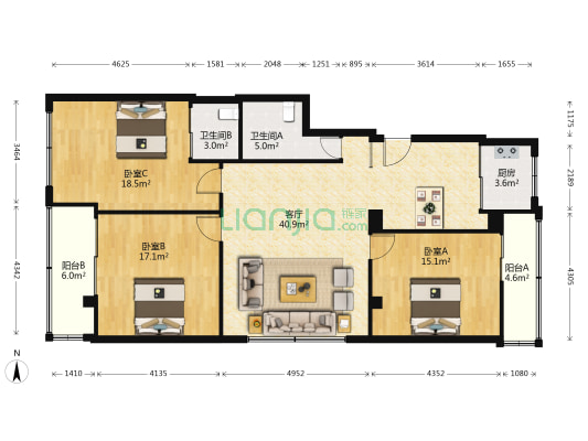 振华公寓 3室1厅2卫 139平方