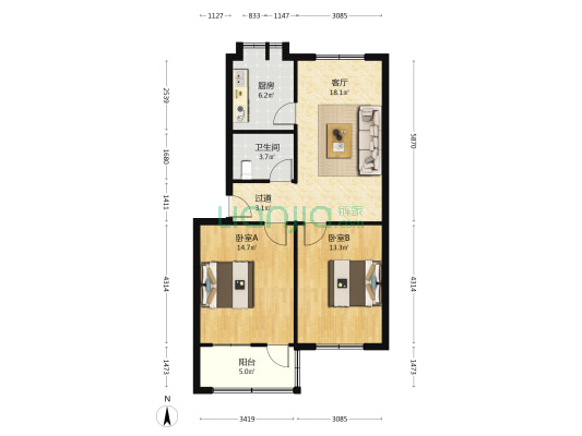 六十一中家属院 2室1厅1卫 76平方