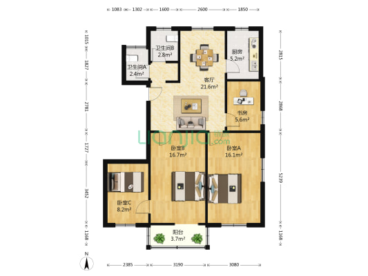 北环路 4室1厅2卫 98平方
