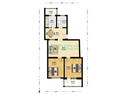 站前路12号 2室2厅1卫 86平方