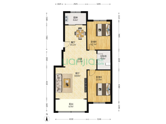 远景花园环泰苑 2室2厅1卫 105平方