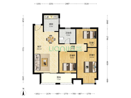 长坝漾成家园 3室1厅1卫 108平方