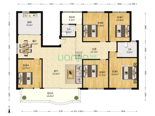 广西公路管理局 5室2厅2卫 176平方