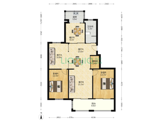 栖凤花苑三期 2室4厅1卫 130平方