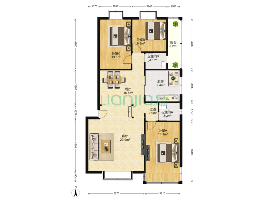 在水一方 3室2厅2卫 157平方