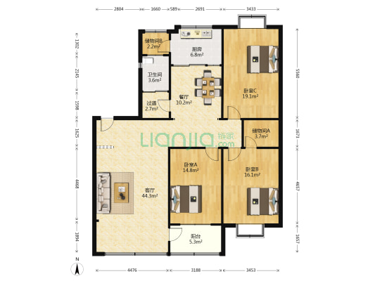 平安公寓 3室2厅1卫 168平方