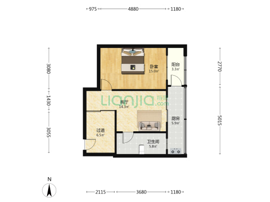 新元小区 1室1厅1卫 59平方