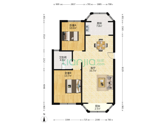 天房天拖盈艺园 2室1厅1卫 101平方