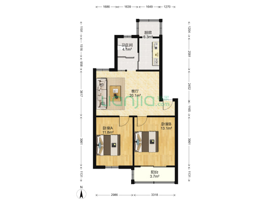 北湖公寓 2室1厅1卫 82平方
