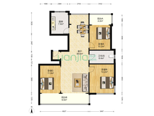 椒金山庄 3室1厅1卫 114平方