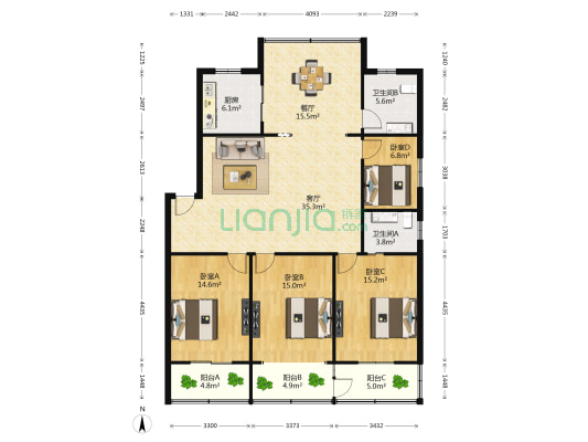 海安机关北小区 4室2厅2卫 146平方