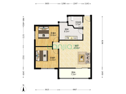 博力花园 2室1厅1卫 79平方