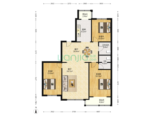 明城花园 3室2厅2卫 142平方