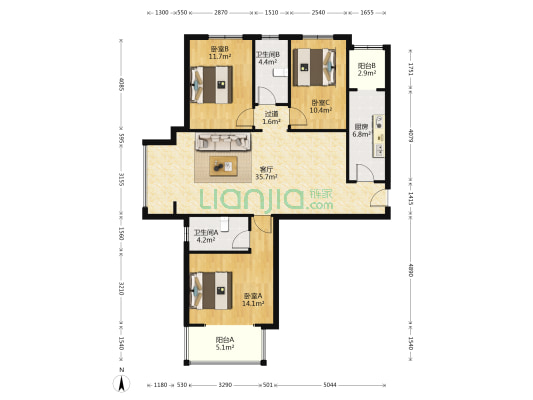 中鼎凤凰城 3室1厅2卫 129平方
