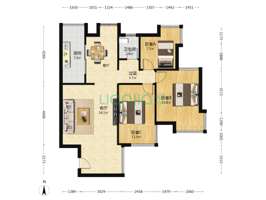 日出印象二期 3室1厅1卫 95平方