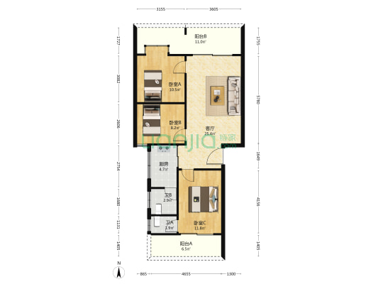 星光大道7号 3室1厅2卫 85平方