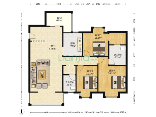 淇奥尚品一期 3室1厅2卫 140平方