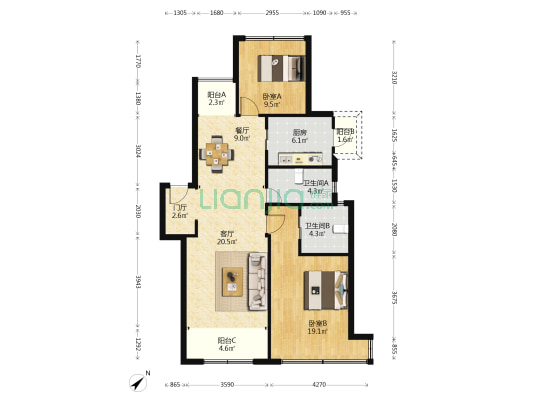 中皇北岸锦源 2室2厅2卫 119平方