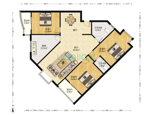 阳光绿岛 3室1厅2卫 137平方
