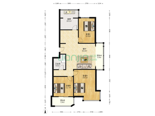 一品家园 3室1厅1卫 130平方