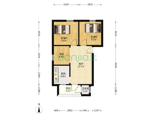 东方中下七巷 3室1厅1卫 37平方