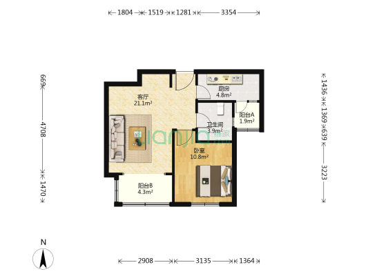 蓝色收获(板桥东路1200弄) 1室1厅1卫 61平方