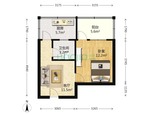 群和街2号 1室1厅1卫 42平方