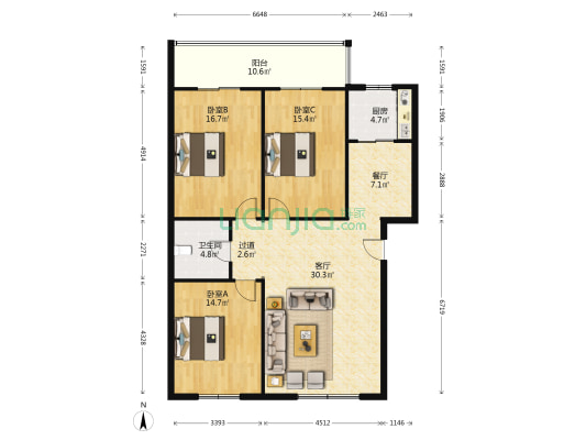 雅苑小区(临潼) 3室2厅1卫 122平方