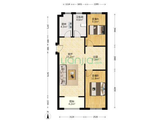 中建二局北区 2室1厅1卫 86平方