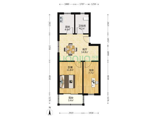 万里小区 2室1厅1卫 60平方