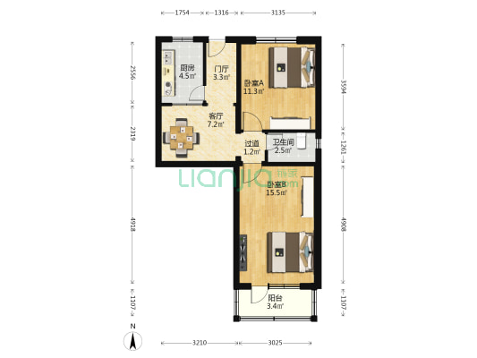 百万庄大街 2室1厅1卫 65平方