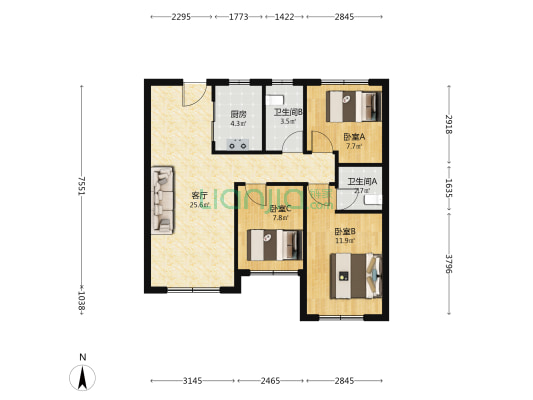 荣盛锦绣前程 3室1厅2卫 99平方