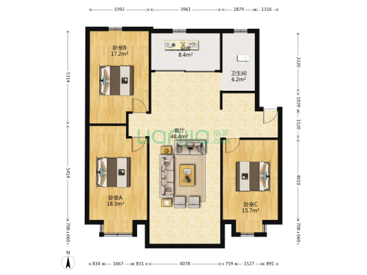 襄桂苑 3室1厅1卫 137平方