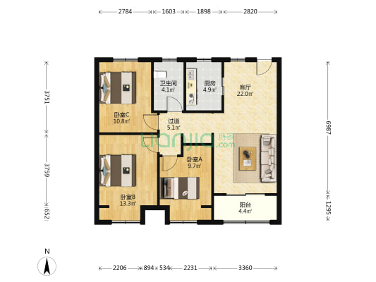 华发星辰海 3室1厅1卫 96平方