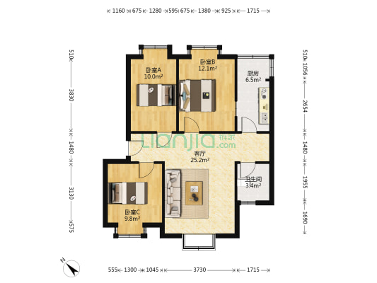 扬程渠路安居小区 3室1厅1卫 77平方