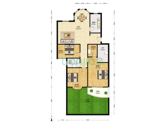半岛公寓 3室1厅2卫 124平方
